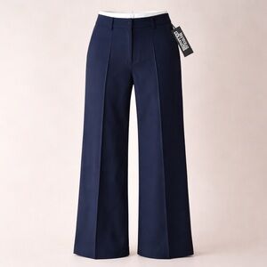 NWT Future Collective Navy Wide Leg Trousers High Rise Tailored Pants M
